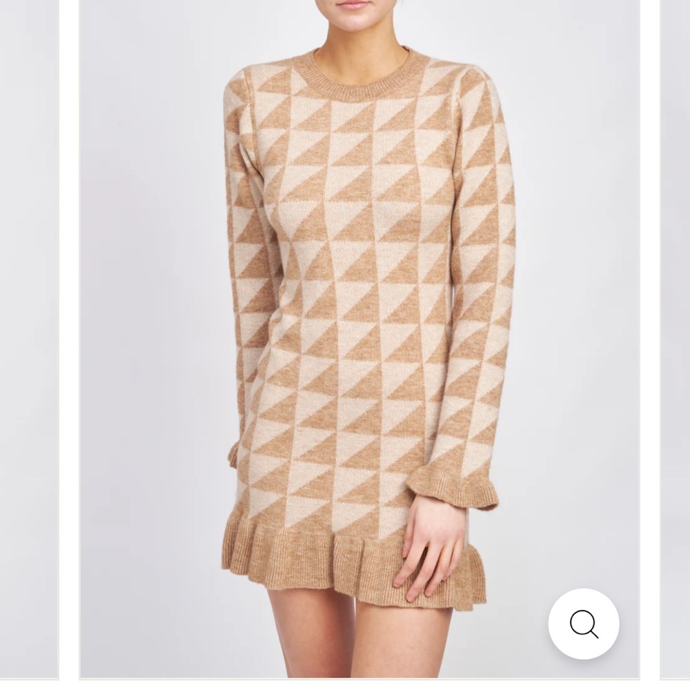 EnSaison Blaise Mini Dress Taupe Knit Fitted Size M